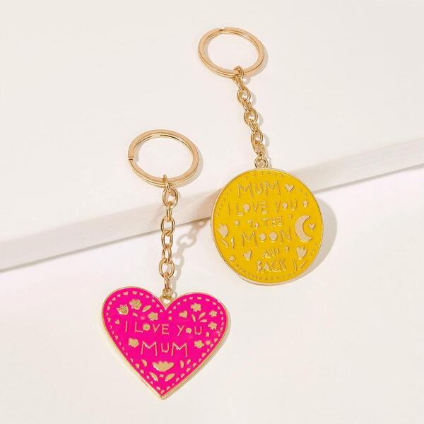 

Letter Engraved Disc & Heart Pendant Keychain 2pack, Multicolor