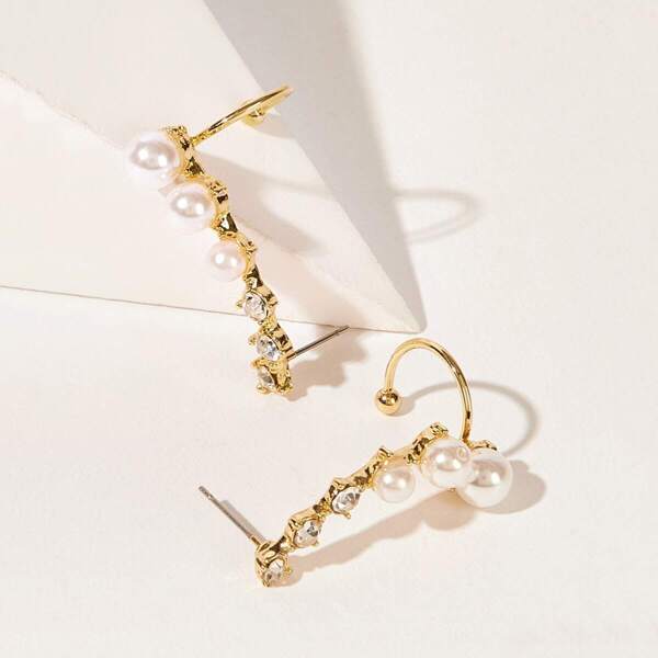 

Faux Pearl & Rhinestone Decor Stud Earrings 1pair