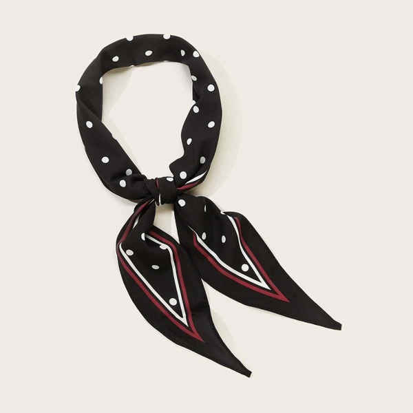 

Polka Dot Skinny Scarf, Black