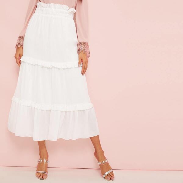 

Paperbag Waist Ruched Trim Skirt, White