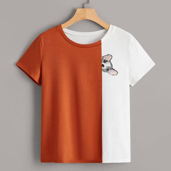 

Cut And Sew Panel Dog Print Tee