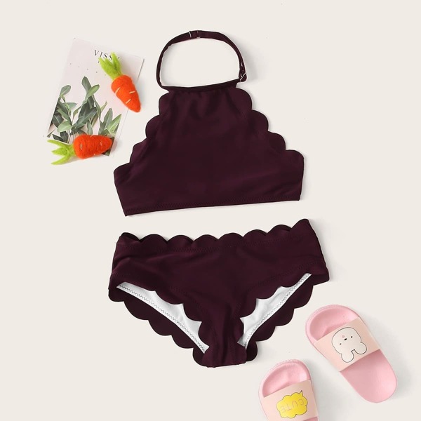 

Toddler Girls Scallop Trim Halter Bikini Set