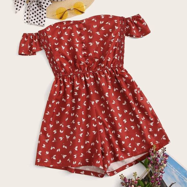 

Plants Print Off The Shoulder Romper