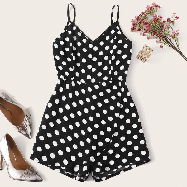 

Polka Dot Print Tulip Hem Cami Romper