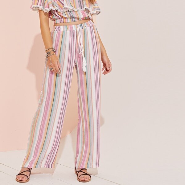 

Striped Drawstring Waist Wide Leg Pants