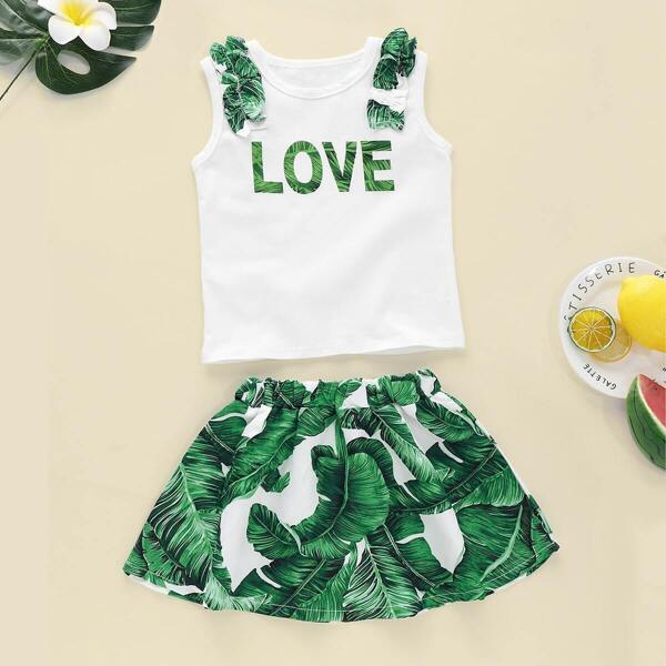 

Toddler Girls Letter Print Tank Top & Skirt