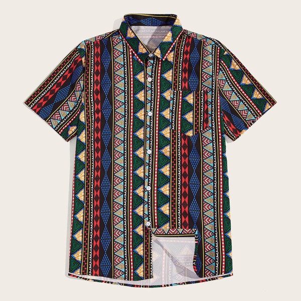 

Men Tribal Print Shirt, Multicolor