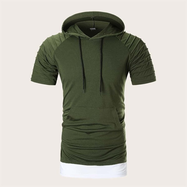 

Men Contrast Panel Drawstring Hooded Tee