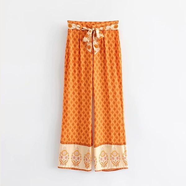 

Floral Print Belted Wide Leg Pants, Orange