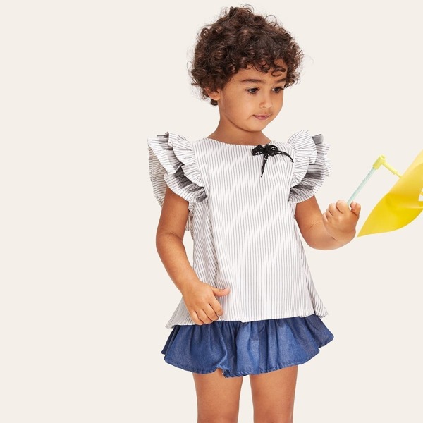 

Toddler Girls Lace Trim Layered Ruffle Armhole Top