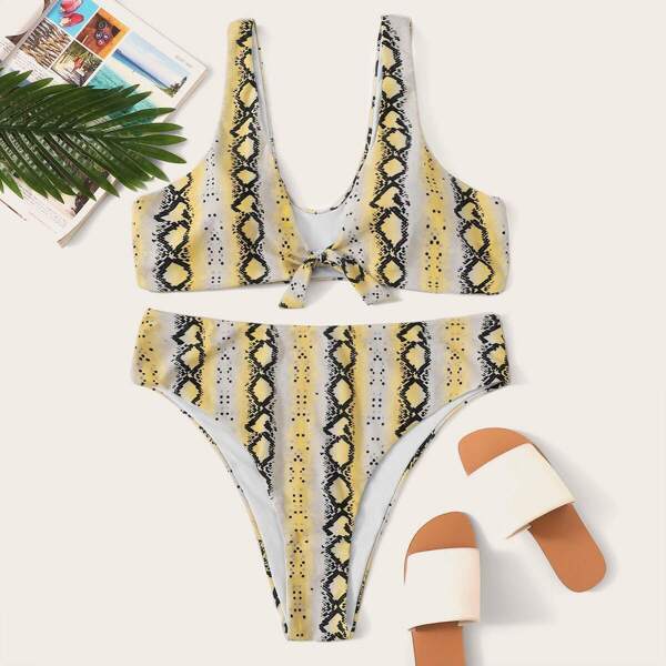

Plus snakeskin Knot Bikini Set