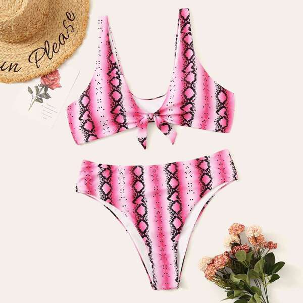 

Plus snakeskin Knot Bikini Set