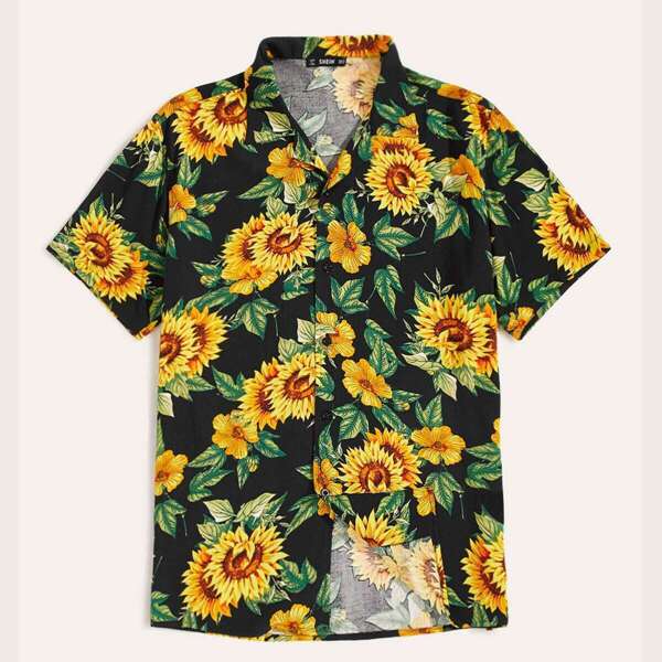 

Men Allover Sunflower Print Shirt, Multicolor