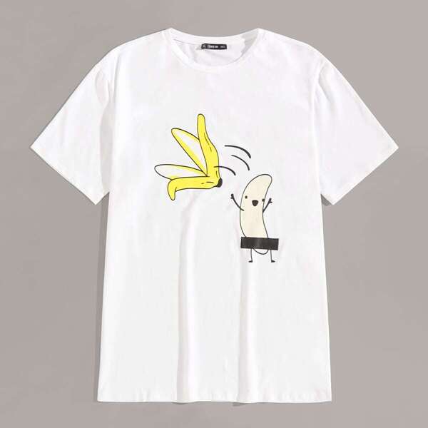

Men Cartoon Print Tee, White