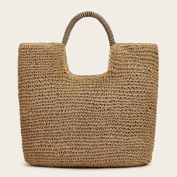 

Solid Square Straw Tote Bag