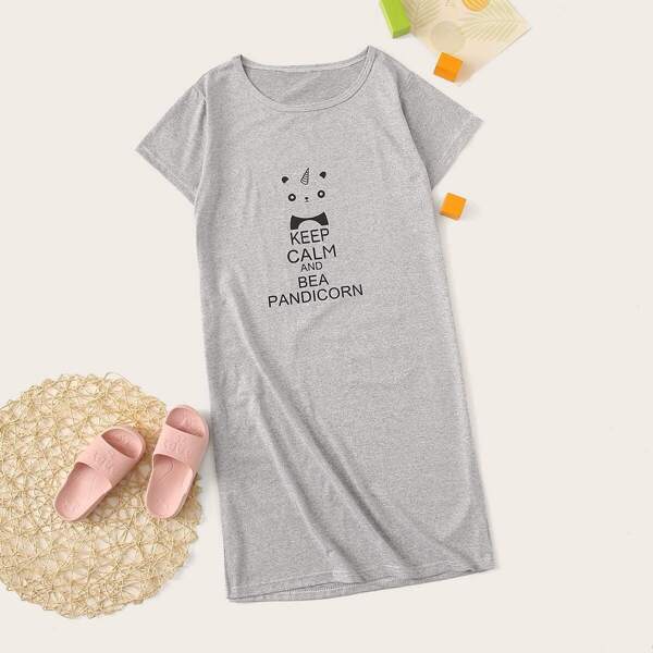 

Girls Panda & Letter Graphic Night Dress, Grey