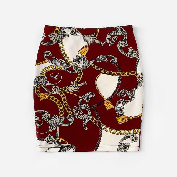 

Plus Chain Print Form Fitted Skirt