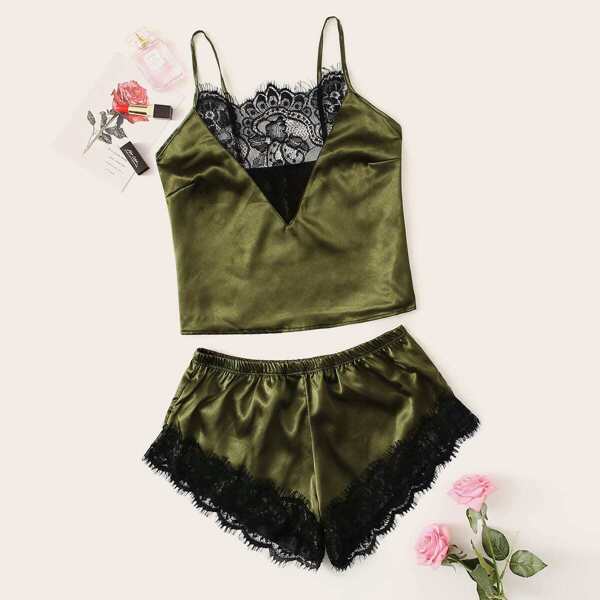 

Eyelash Lace Satin Cami PJ Set