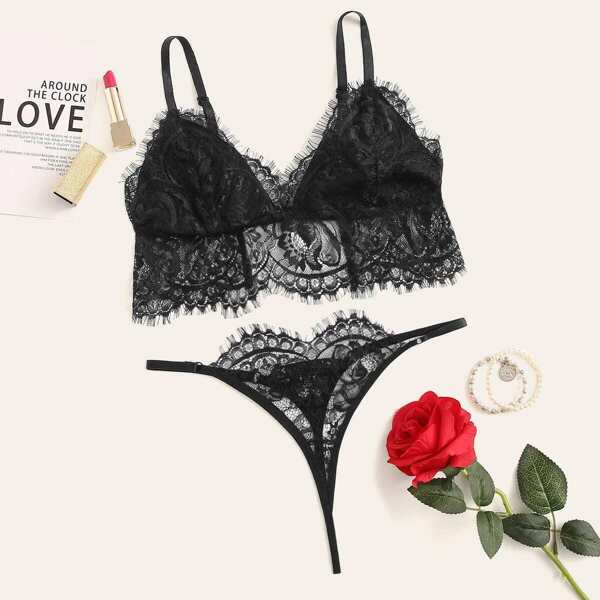 

Eyelash Floral Lace Lingerie Set