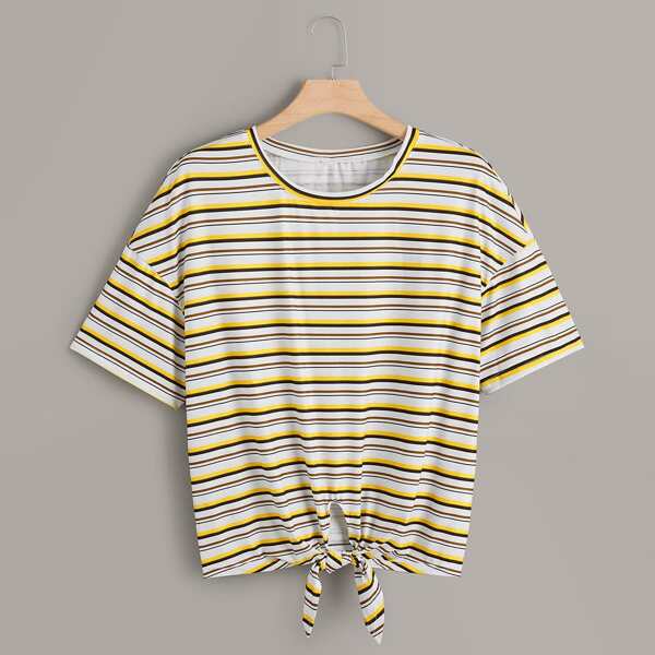 

Plus Striped Knot Hem Tee