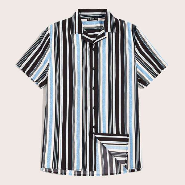 

Men Button Front Striped Shirt, Multicolor