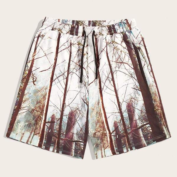 

Men Forest Landscape Print Sweat Shorts