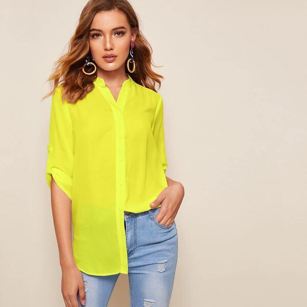 

Neon Yellow Tab Sleeve Shirt