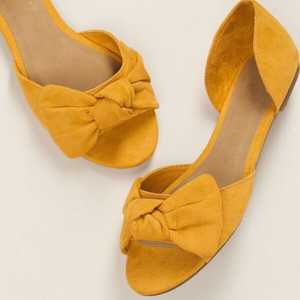 

Open Toe Knot Accent Dorsay Style Slide On Flats, Yellow