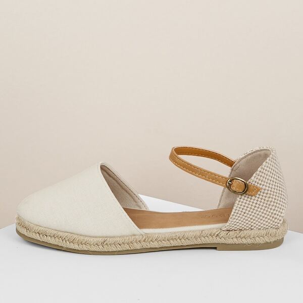 

Buckled Ankle Round Toe Jute Trim Espadrille Flats