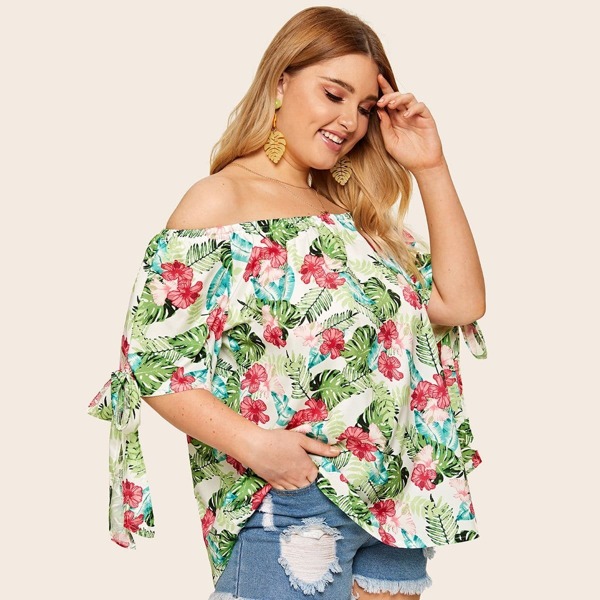 

Plus Off Shoulder Knot Cuff Blouse