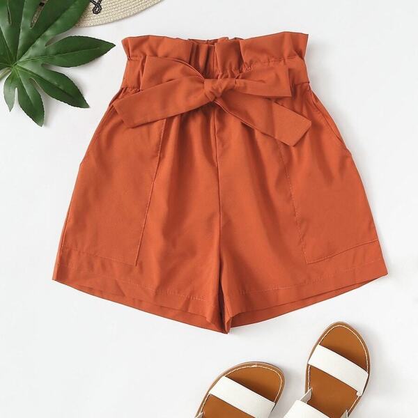 

Plus Paperbag Waist Belted Shorts, Burnt orange