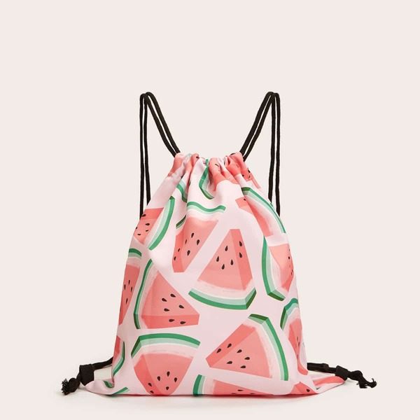

Fruit Print Drawstring Backpack, Pink