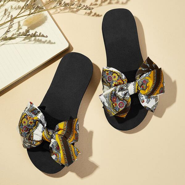 

Tribal Print Bow Decor Slippers, Multicolor