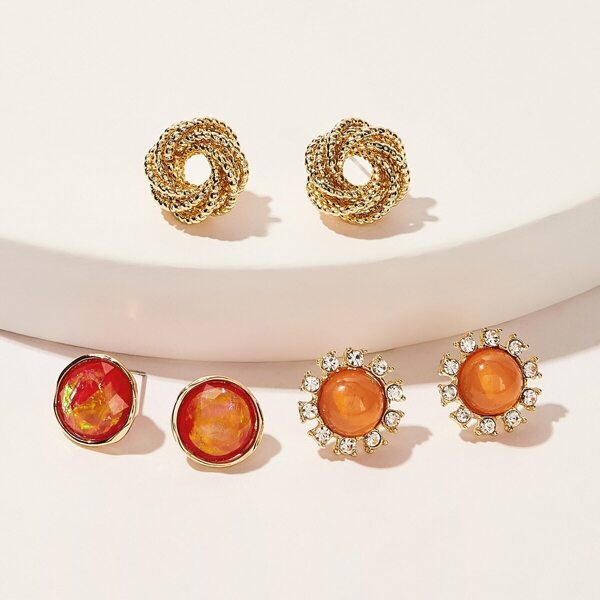 

Twist Detail Gemstone Stud Earrings 3pairs