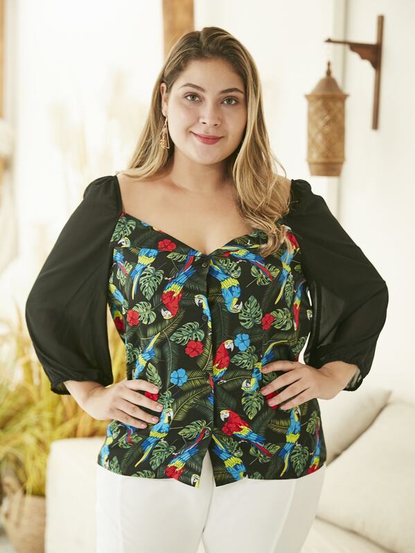 

Plus Floral Print Blouse, Multicolor, Carol