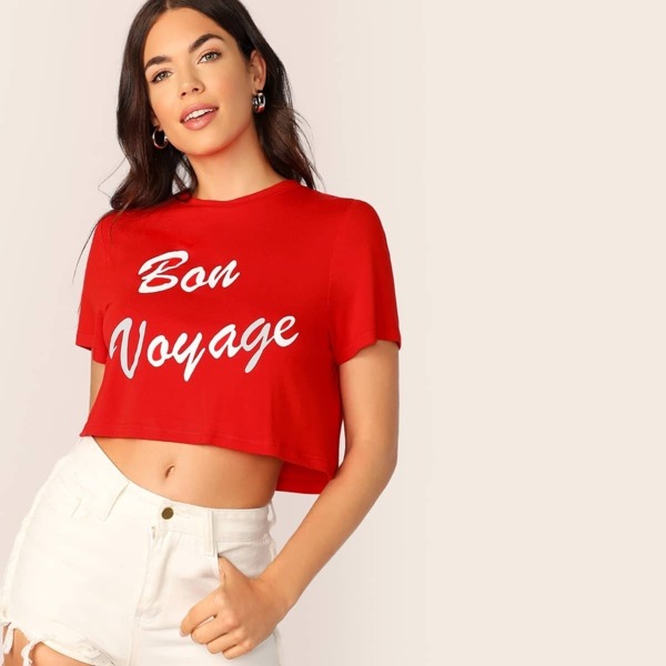 

Letter Print Crop Tee