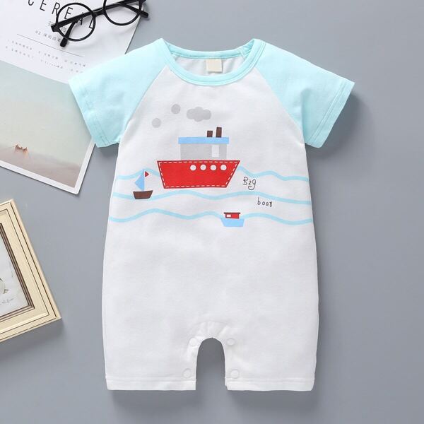 

Baby Boy Steamship Print Raglan Sleeve Playsuit