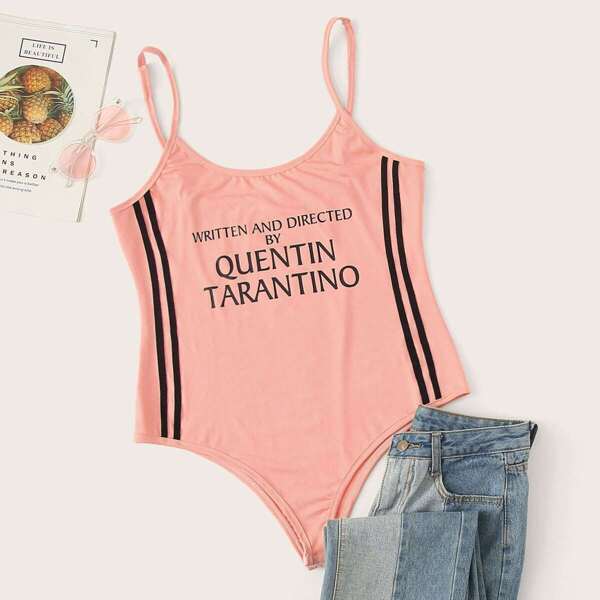 

Plus Letter Print Side Stripe Bodysuit