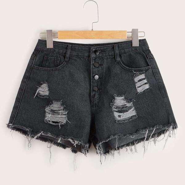 

Plus Raw Hem Ripped Denim Shorts