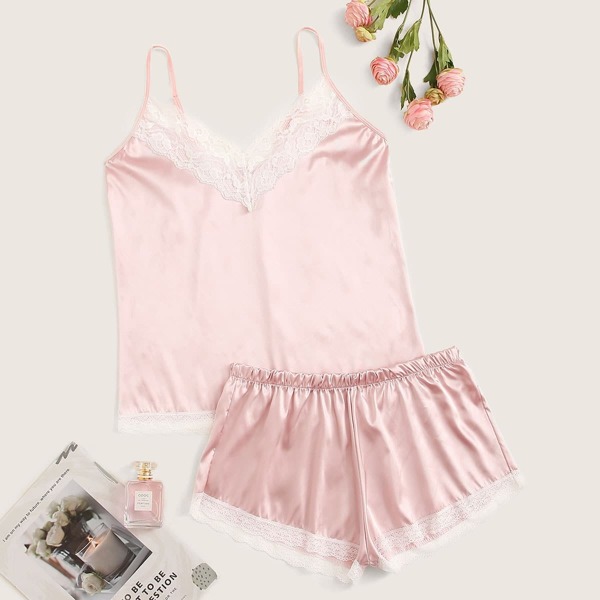 

Floral Lace Satin Cami PJ Set