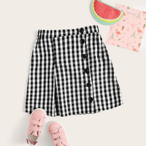 

Girls Button Front Gingham Skirt
