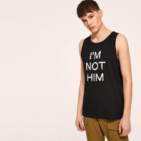 

Men Round Neck Letter Print Tank Top