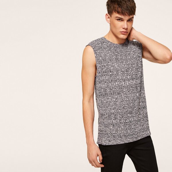 

Men Sleeveless Fitted Textured Tank Top, Grey
