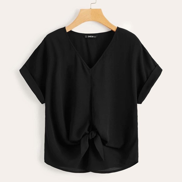 

Cuffed Sleeve Knot Front Top