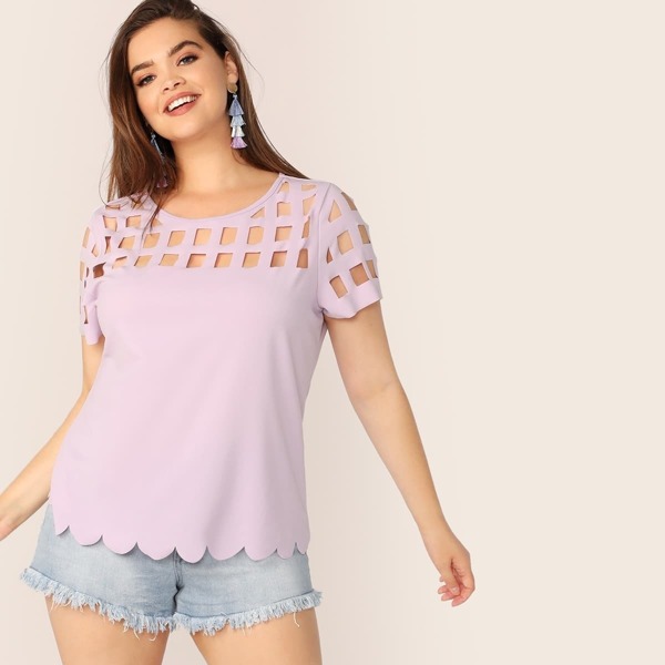 

Plus Geo Cut Out Panel Scallop Edge Top, Pastel