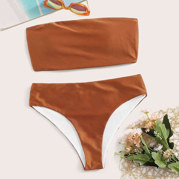 

Bandeau With High Waist Bikini Set