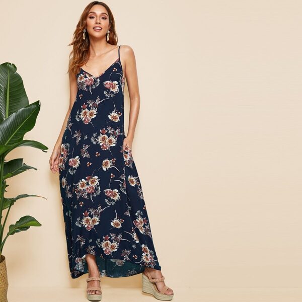 

Floral Print Pocket Side Tent Cami Dress, Navy