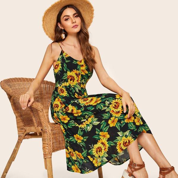 

Button Up Sunflower Print Tea Dress
