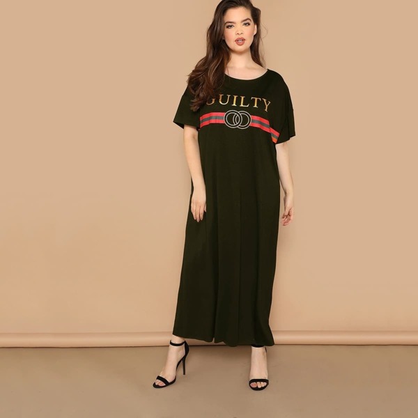 

Plus Short Sleeve Graphic Tee Dress, Green
