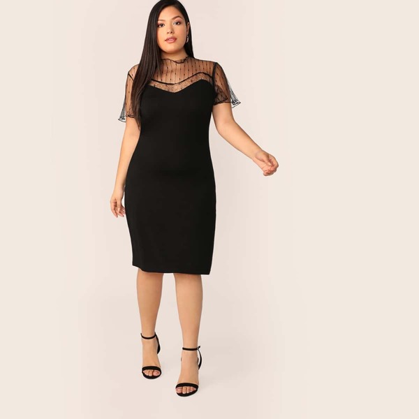 

Plus Striped Mesh Sweetheart Pencil Dress